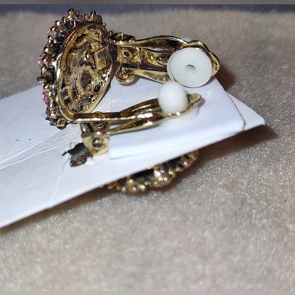 Pink Crystal Clip Earrings - Picture 11 of 12